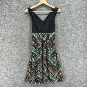 Amari Dress Women S Small Black Geometric Sheath Midi V-Neck Lola Sleeveless